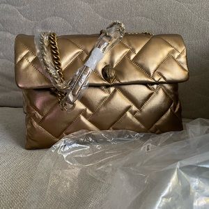 -Kurt Geiger London Kensington Soft Leather Gold Quilted XXL Bag